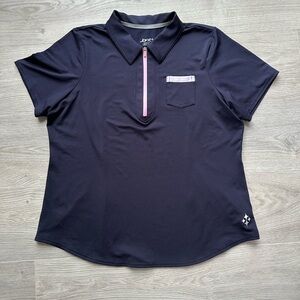 JoFit Women’s Golf Shirt – Navy Blue w/ Pink Zip – Size XL